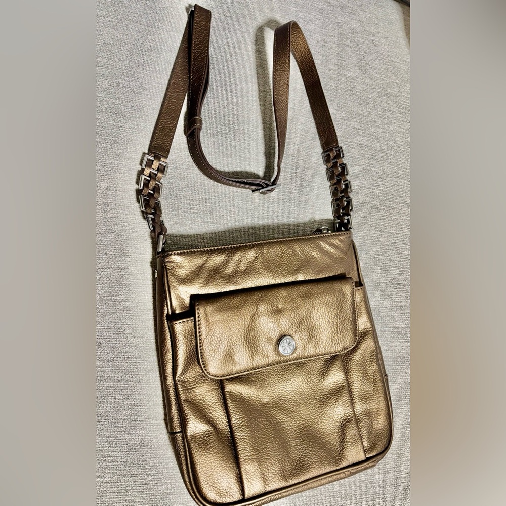 Isaac Mizrahi Gold tome Leather Crossbody Bag